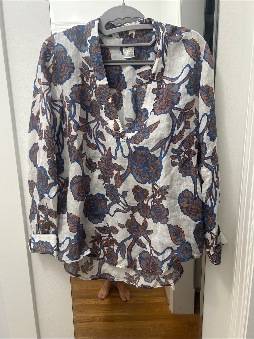 Women's Floral V-Neck Tunic Blouse – Blue & Brown